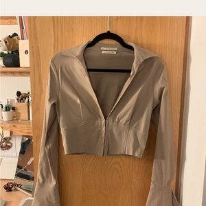 Urban Outfitters Women's Beige Corset Top Bell Sleeve